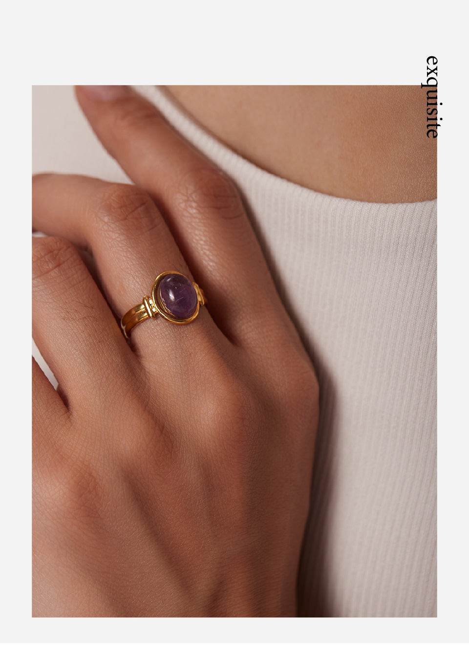 8g Weight PVD Coated Gold Plating Process Wholesale Jewelry French Style Oval 304 Stainless Steel Artificial Gemstones PVD Coated Inlay Open Ring
