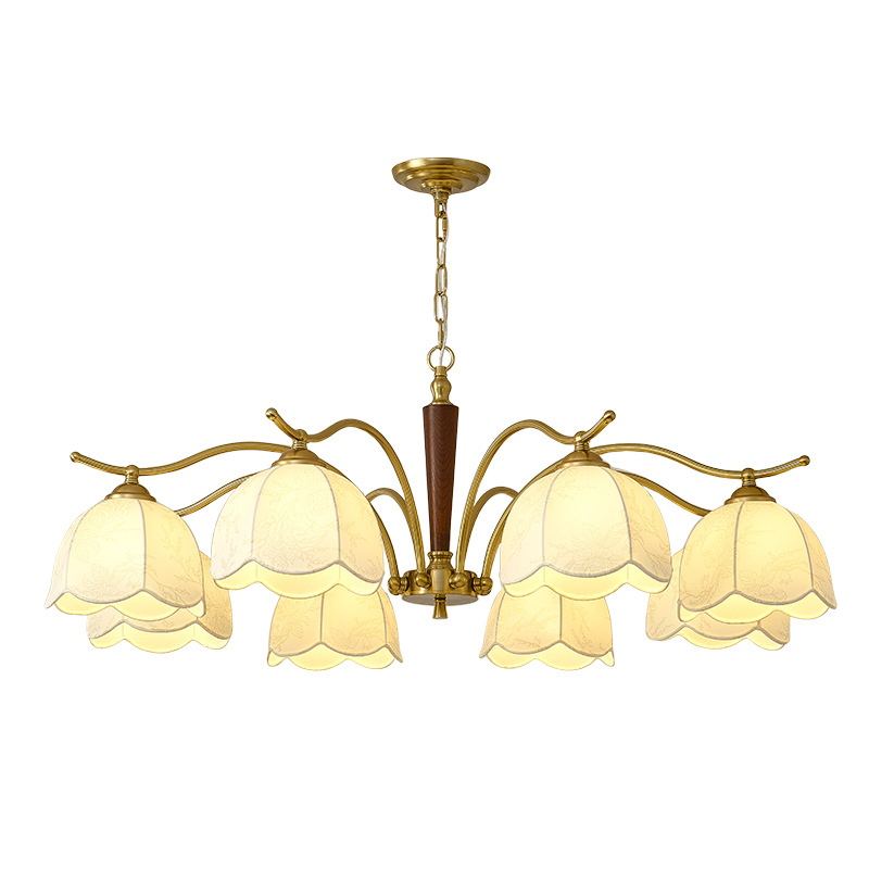 Nanyang estilo retro lámpara de dormitorio de madera sólida silencioso estilo nuevo estilo chino sala de estar comedor lámpara principal nueva impresión lámpara de tela