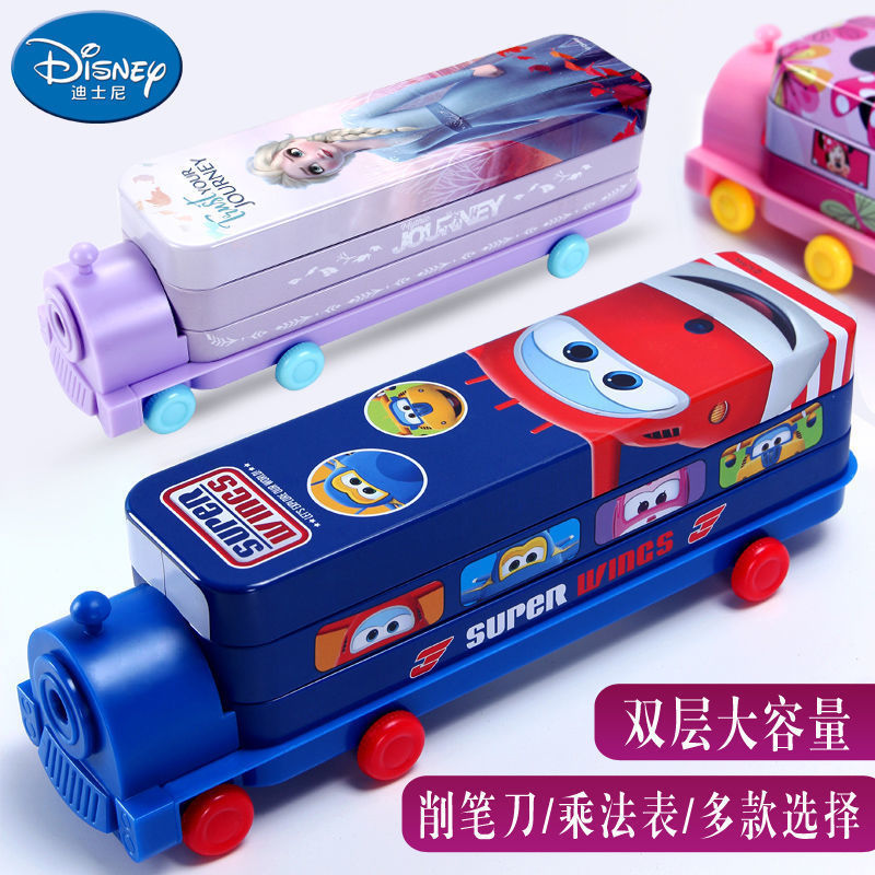 Disney Ice and Snow Spider-Man Tinplate Stationery Box Train Car Bus Mickey Children Pencil Box Male Disney Ice and Snow Spider-Man Tinplate Stationery Box Train Car Bus Mickey Children Pencil Box Male
