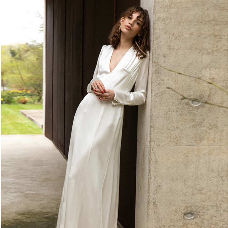 2024 primavera nueva cintura francesa adelgazamiento profundo cuello en V Comercio exterior AliExpress Venta caliente vestido de banquete image 7