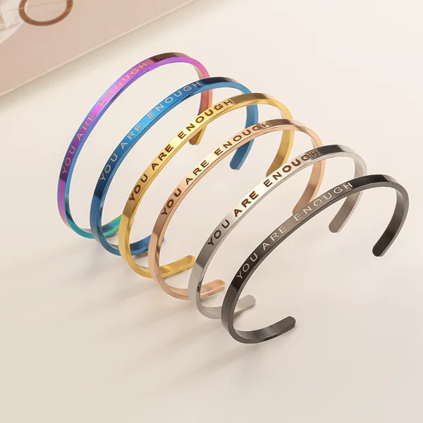 Titanium Cross-Border E-Commerce Multi-Color Women's Bracelet with Engraved Phrases, Stainless Steel Open C-Shaped Bangle, Cross-Border Hot Seller