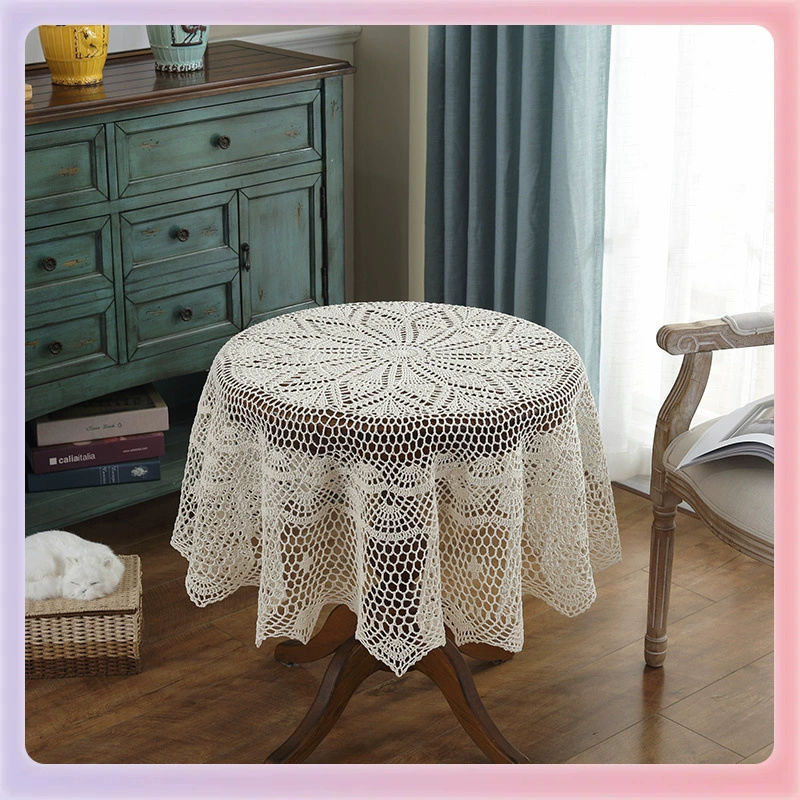 Скатерть 3YK ручной работы с кисточками, ретро, для журнального столика, ТВ-тумбы, кружевная, вырезанная, французская, из чистого хлопка, круглая, W18