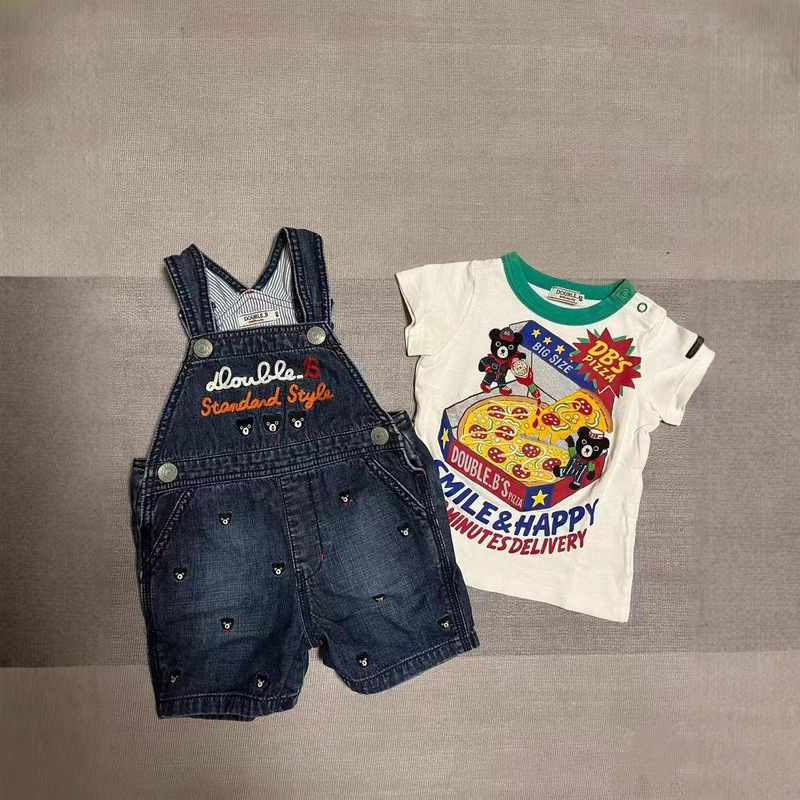 [All in Stock] 25 Summer Trendy High-End Children's Clothing Miki Fully Embroidered Black Bear Pattern Overalls + Pure Cotton T-Shirt