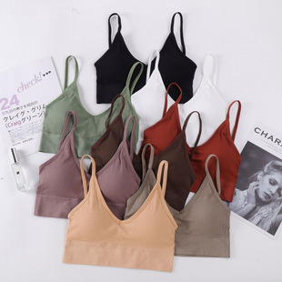 Deep V Backless Seamless Sports Bra with Removable Triangle Cups, European and American Style
