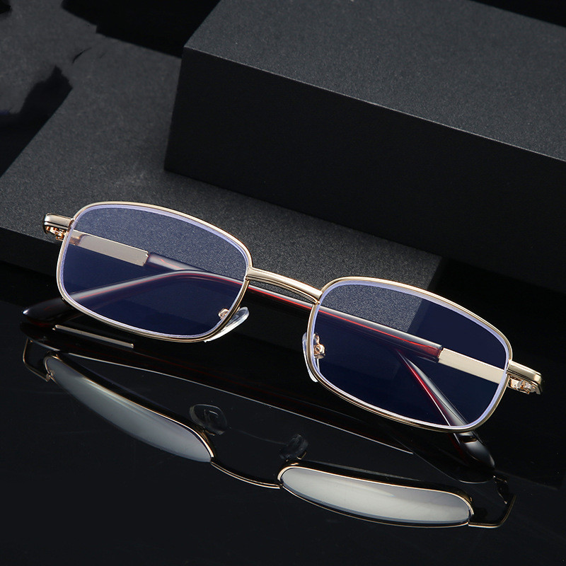 Mr. Fu Lao anti-blue light reading glasses Golden retro square metal frame straight plate full frame reading glasses men's 603