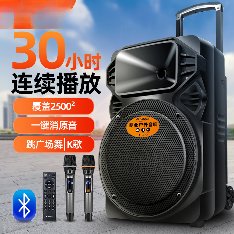 Square Dance Audio High-Power Bluetooth Outdoor Karaoke with Wireless Microphone Mobile Trolley Speaker