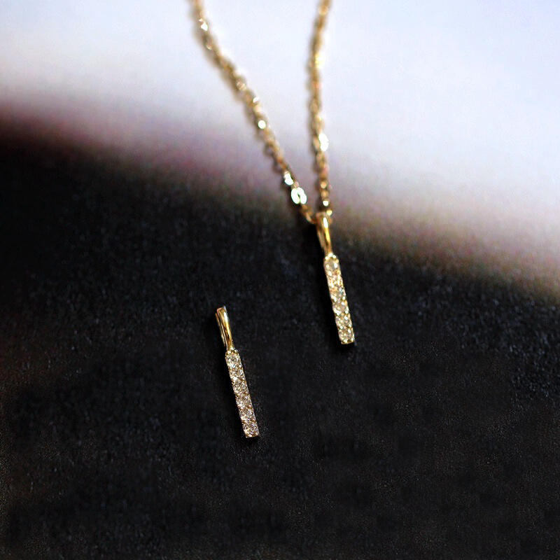 S925 Sterling Silver Plated with 14k Gold and Diamond One-word Pendant Necklace for Women, Pendant Row Diamond Small Straight Stick Fresh Literary Clavicle Chain
