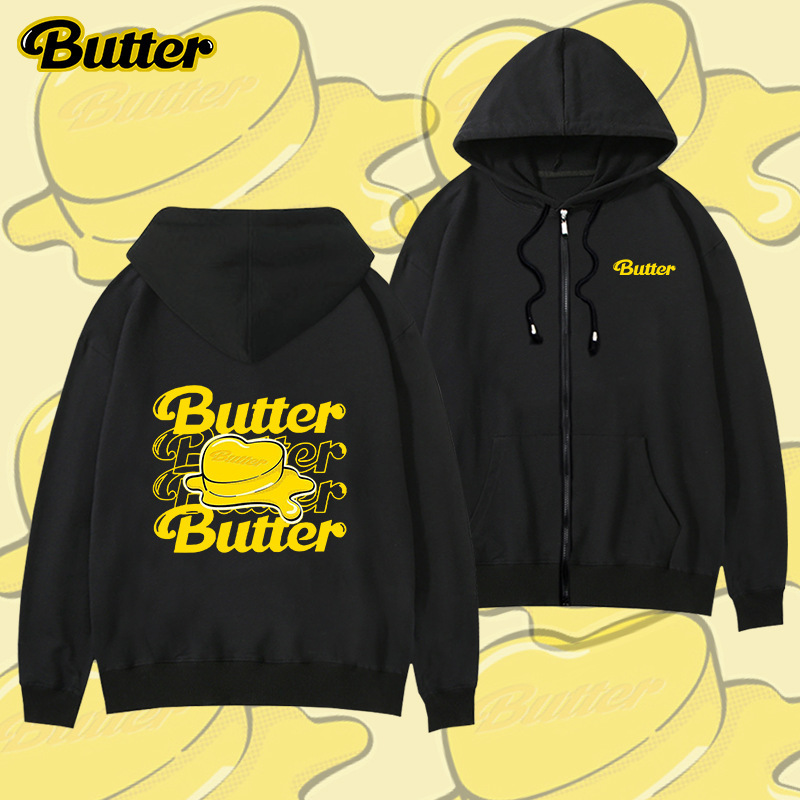 Korean Bulletproof Youth Group Album Butter Peripheral Zipper Sweatshirt Support Singing Uniform Same Style Couple Hoodie