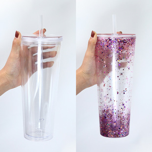 Double perforated 24oz flat lid acrylic plastic cup DIY bottom perforated with stopper