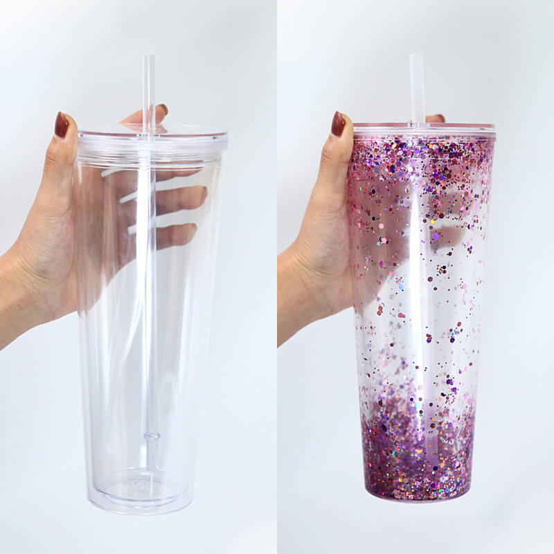 Double perforated 24oz flat lid acrylic plastic cup DIY bottom perforated with stopper Double perforated 24oz flat lid acrylic plastic cup DIY bottom perforated with stopper