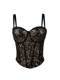 Pure Desire Style Lace Strapless Dee-jumping Ultra-short Sexy Slim-fit Sequin Sling Women's Waist Fishbone Bra for Spring and Summer