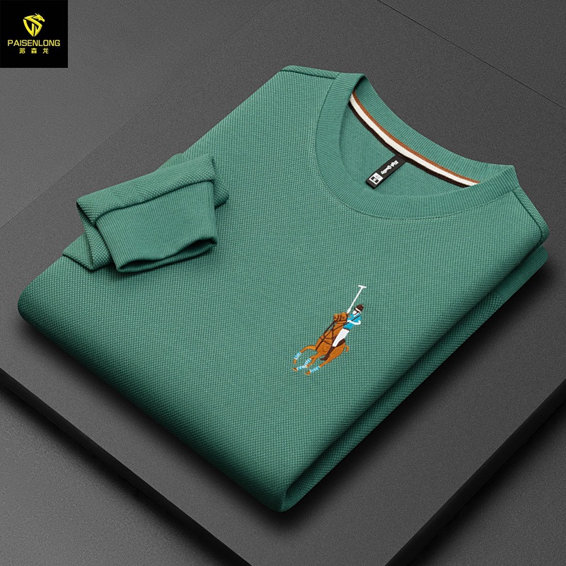 Autumn/Winter Thick Paul Waffle Sweater Men's Embroidery Loose Hatless Men's Round Neck T-shirt Underlay_viptrois.com