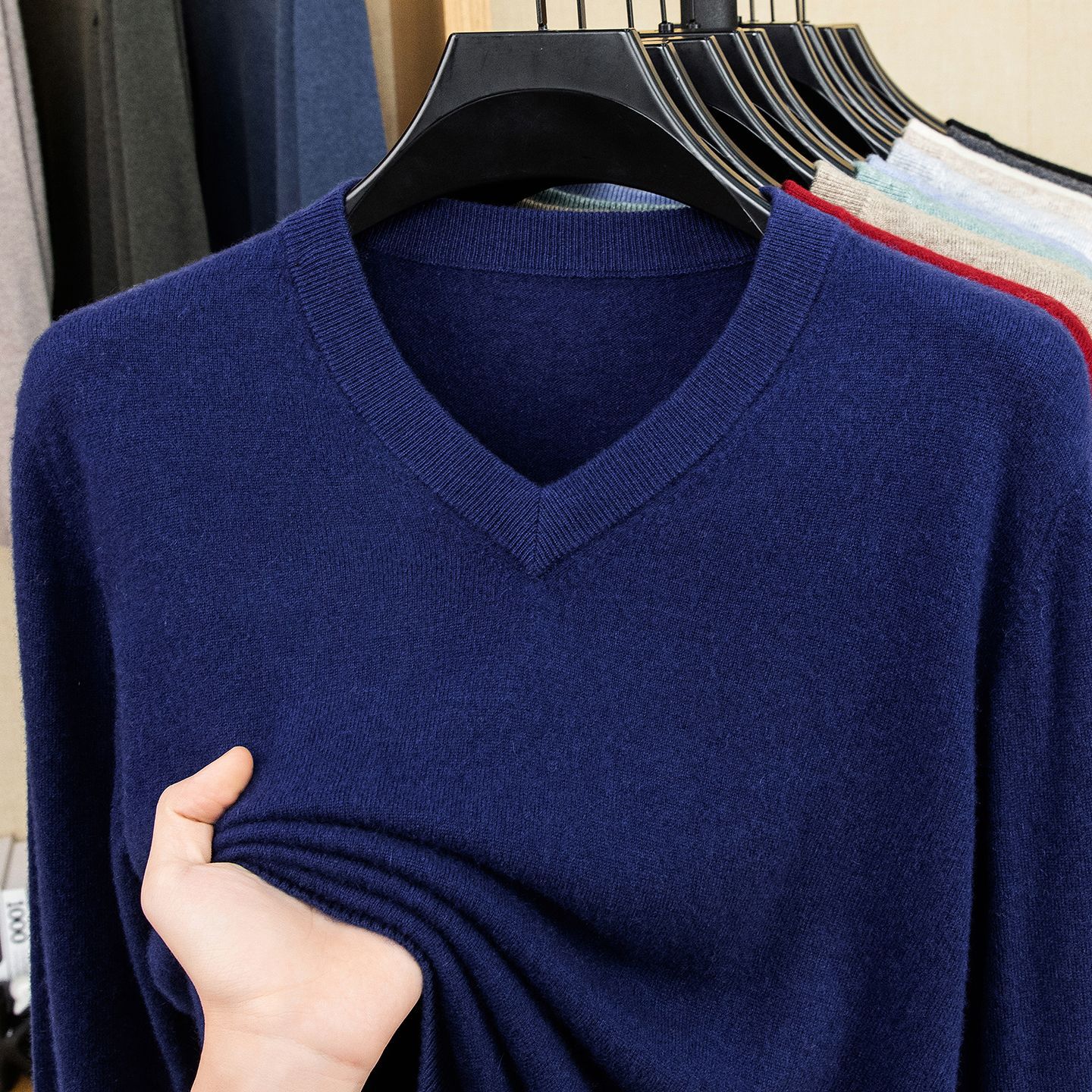 290g Men's V Neck Cashmere Sweater Autumn and Winter Thin Pure Color Wool Sweater Middle-Aged Business Casual Sweetheart Neck Sweater