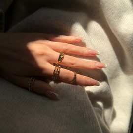 不退换法式浪漫 秋冬配饰黄铜厚镀14k金幸运竹节开口可调节戒指