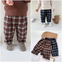 嬰幼兒小童長褲韓版春秋新款兒童休閒褲格紋設計英倫風男女童褲潮