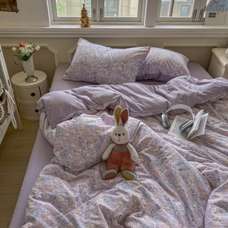 云感提花木棉皱皱纱双层纱印花四件套单件被罩床笠床单款四季通用