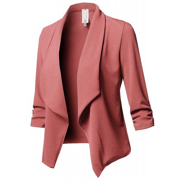 Solid Color Pleated Long-Sleeved Blazer Jacket NSXPF103975