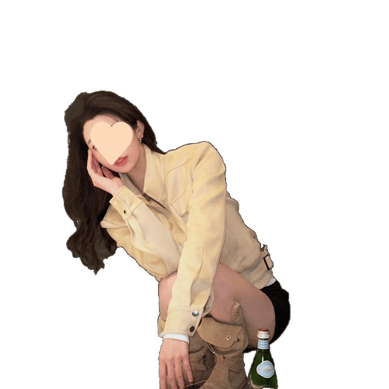 甜酷风辣妹杏色麂皮绒短外套女春秋季高级感美式复古宽松立领夹克|undefined