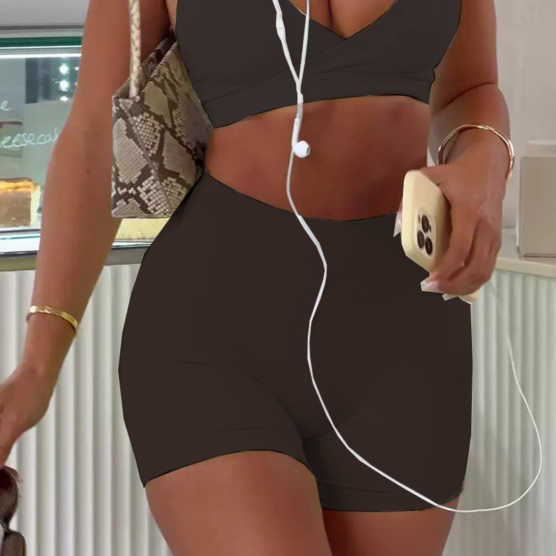 Comercio exterior transfronterizo V-cuello envuelto pecho colgar ropa interior de cuello fitness yoga pull-up mejorar la velocidad de resorte seco conjunto de dos piezas image 14