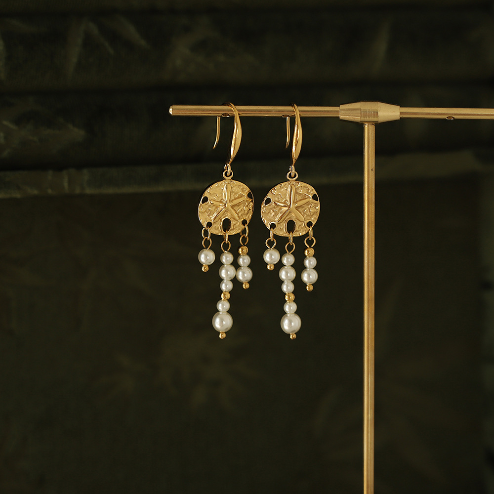 Dreamcatcher Starfish Pearl Stainless Steel Earrings