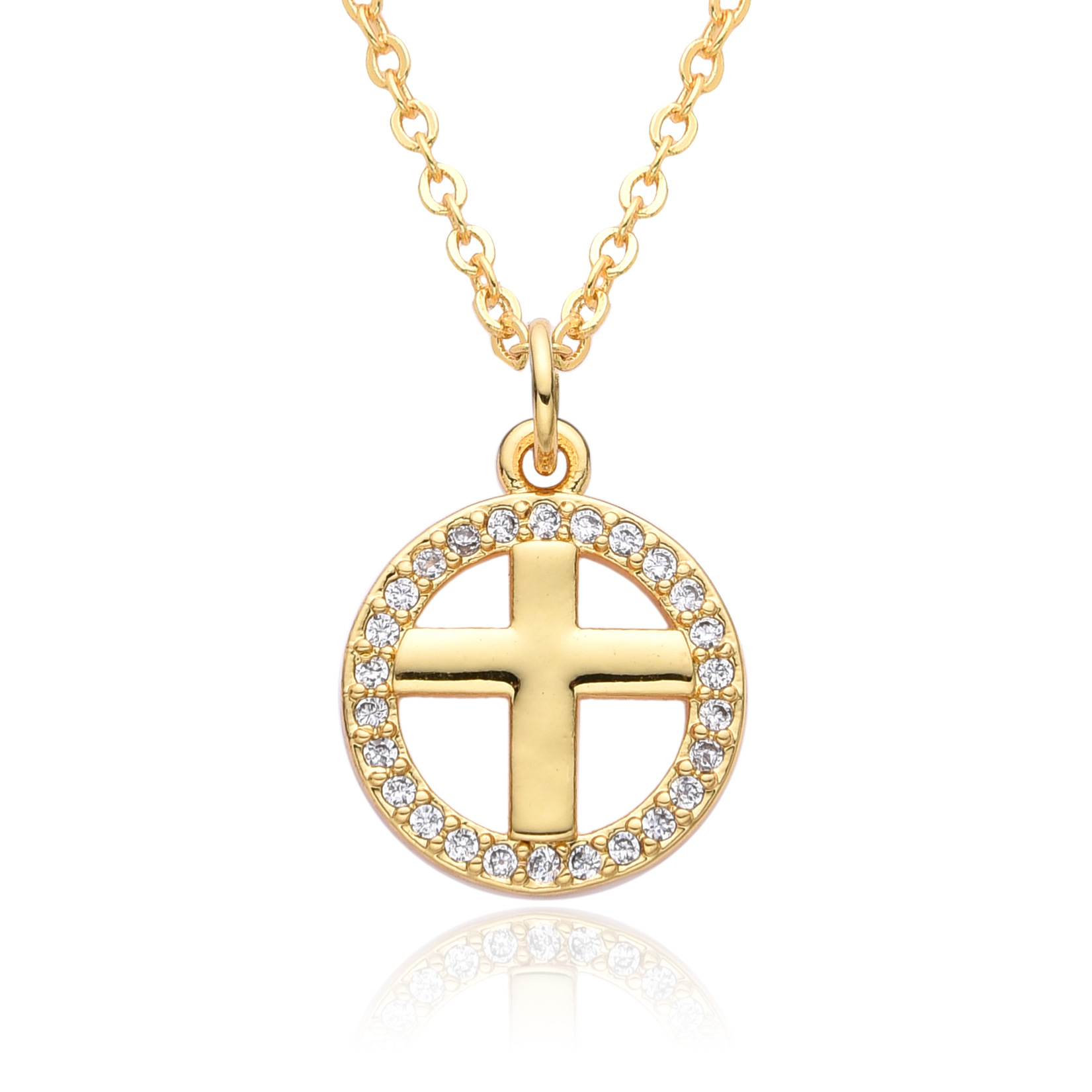 14g Weight Gold Plated Plating Material Zircon Inlay Material Pendant Necklace Classification cable chain Chain Type 1 Piece Quantity Holiday, Daily Occasion Copper Material Cross Pattern Women's Gender Hollow Out, Inlay Design Simple Style, Shiny Style Copper Gold Plated Simple Style Shiny Cross Hollow Out Inlay Zircon Pendant Necklace 12