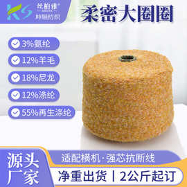 批发1/4.8NM柔密大圈圈衣帽工厂机织纱线圈圈纱立体厚实花式纱线