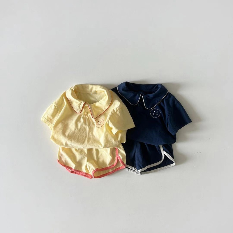 INS Baby Smiley Lapp T-shirt Casual Sports suit Two-piece Set for Boys and Girls