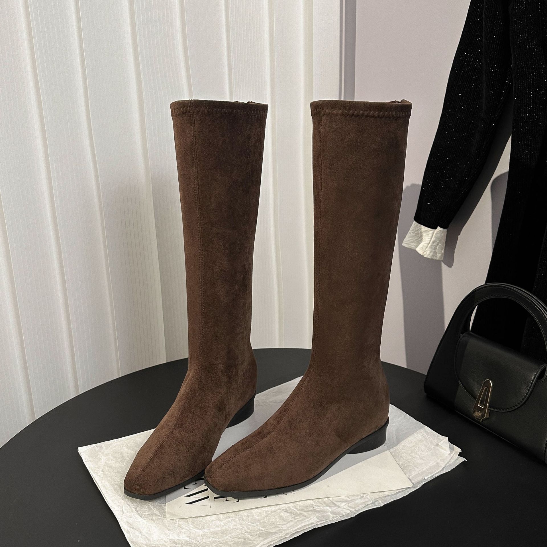 Botas Altas de Caballero para Mujer de 6 cm Microfibra Térmico Tacón Grueso para Uso Diario