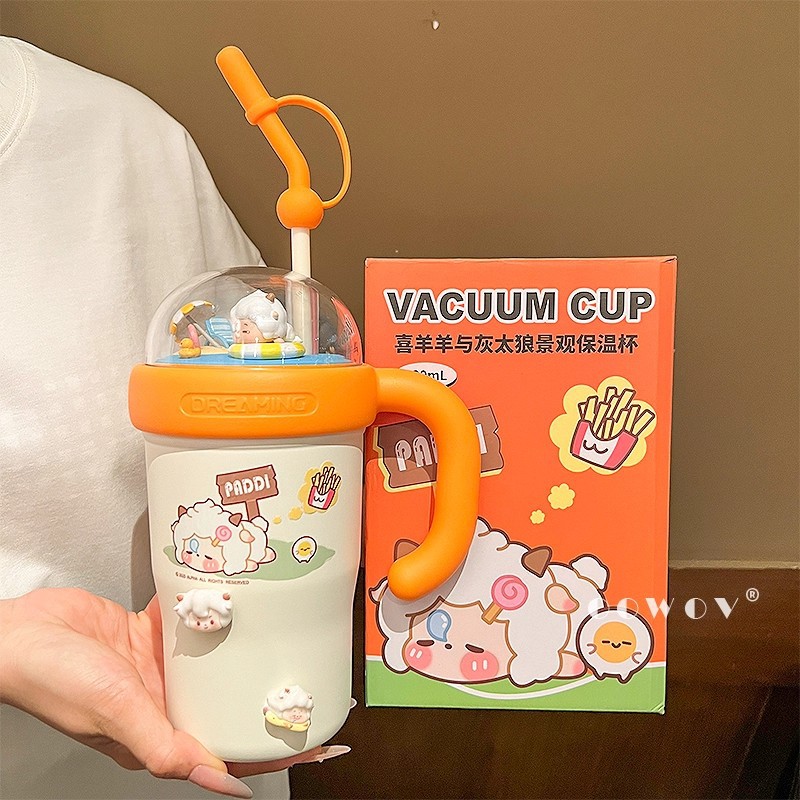 Taza termo de marca compartida Pleasant Goat 2025 nueva taza de hielo de alto valor para mujer linda taza de agua con pajita taza de gran capacidad
