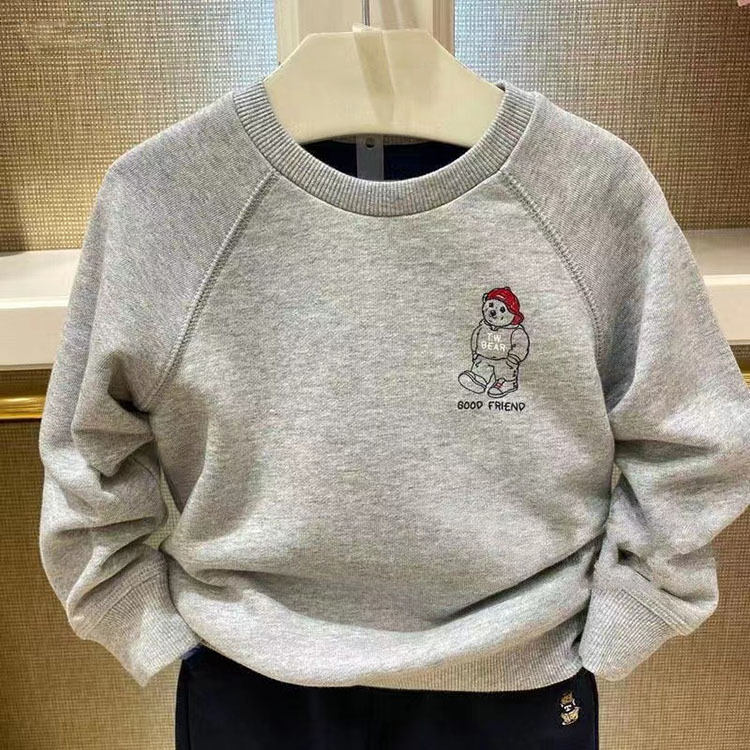2024 Autumn New Teddy Bear Kids' Crew Neck Ribbed Cotton Sweatshirt Cartoon Print Boys' Sports Sweatshirt