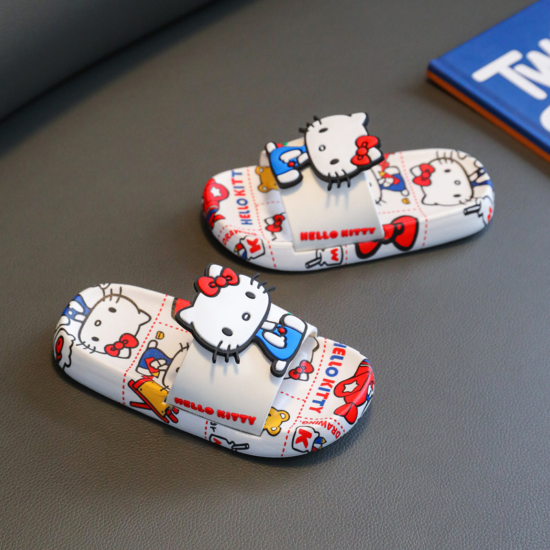 Pantuflas infantiles para verano, súper lindas y adorables chanclas antideslizantes de Sanrio Hello Kitty para niños pequeños.
