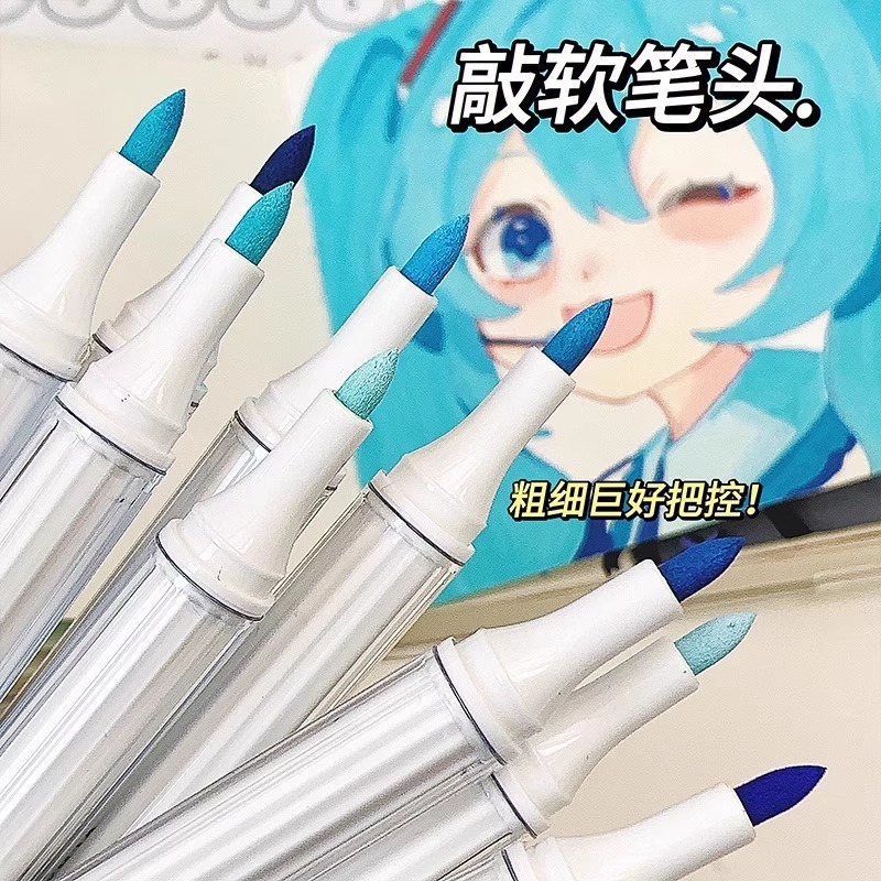 ブルーフルーツソフトヘッドアクリルマーカーペンアート特殊絵画不透明色積み重ね可能な色大容量速乾性水彩ペン|undefined