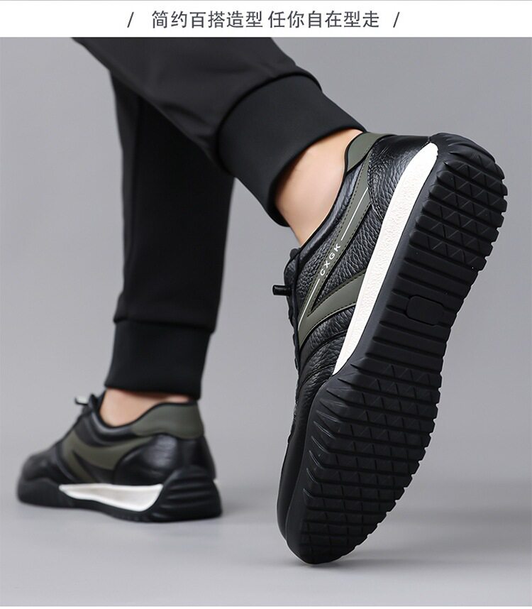 Giày thể thao nam da mềm đế mềm thoáng khí phối sọc, kiểu sneaker cổ thấp — màu trắng ngà, đen, Lớp đầu màu be 6002, Đen đầu lớp 6002 chi tiết 22
