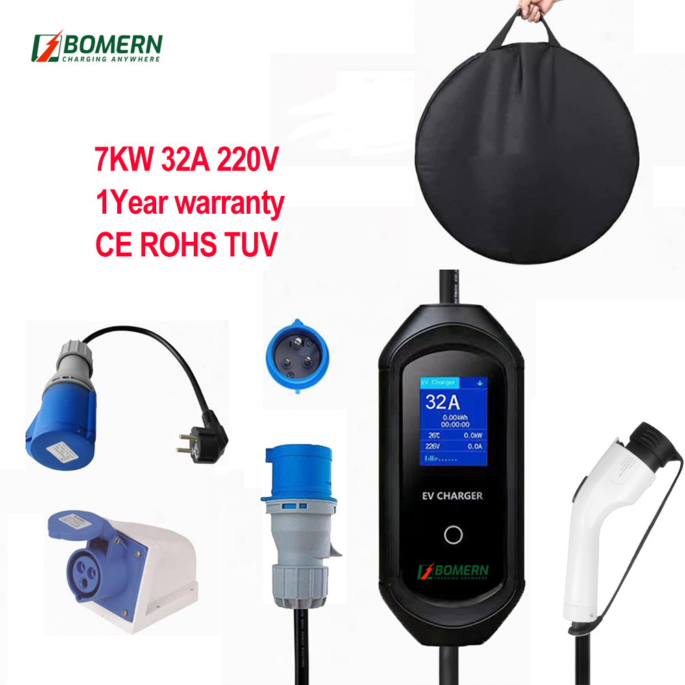厂家直供代发便携随车充LCD屏国标充电器13A 2.8KW 32A 7KW
