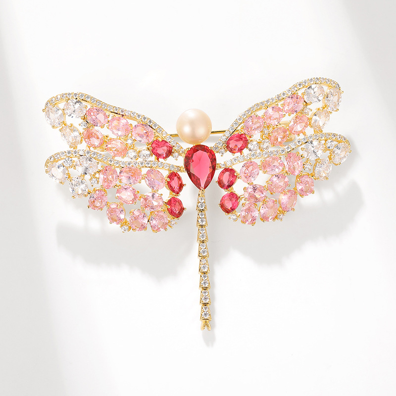 Deli Snow Heavy Industry luxury Dragonfly brooch micro-inlaid zircon high-end suit pin DIY fresh water pearl empty bracket