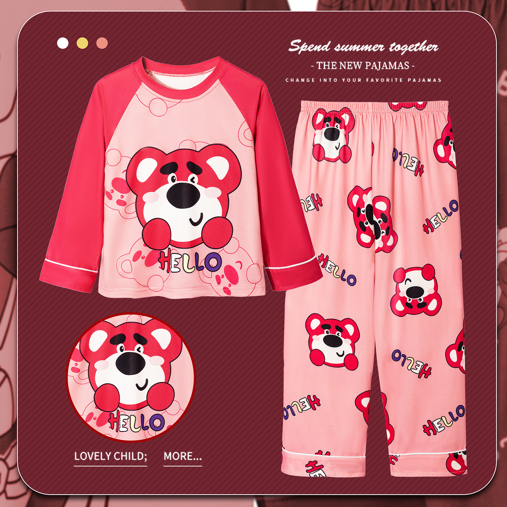 Primavera y otoño pijamas infantiles de mangas largas para niños y niñas, niños delgados de dibujos animados para niños y niñas, set de ropa de hogar para estudiantes de primaria