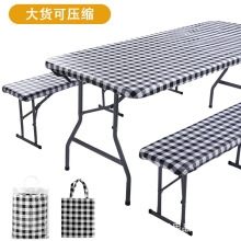 庭院桌罩三件套野餐桌布 PVC法兰绒弹力桌套防水防尘印花桌套