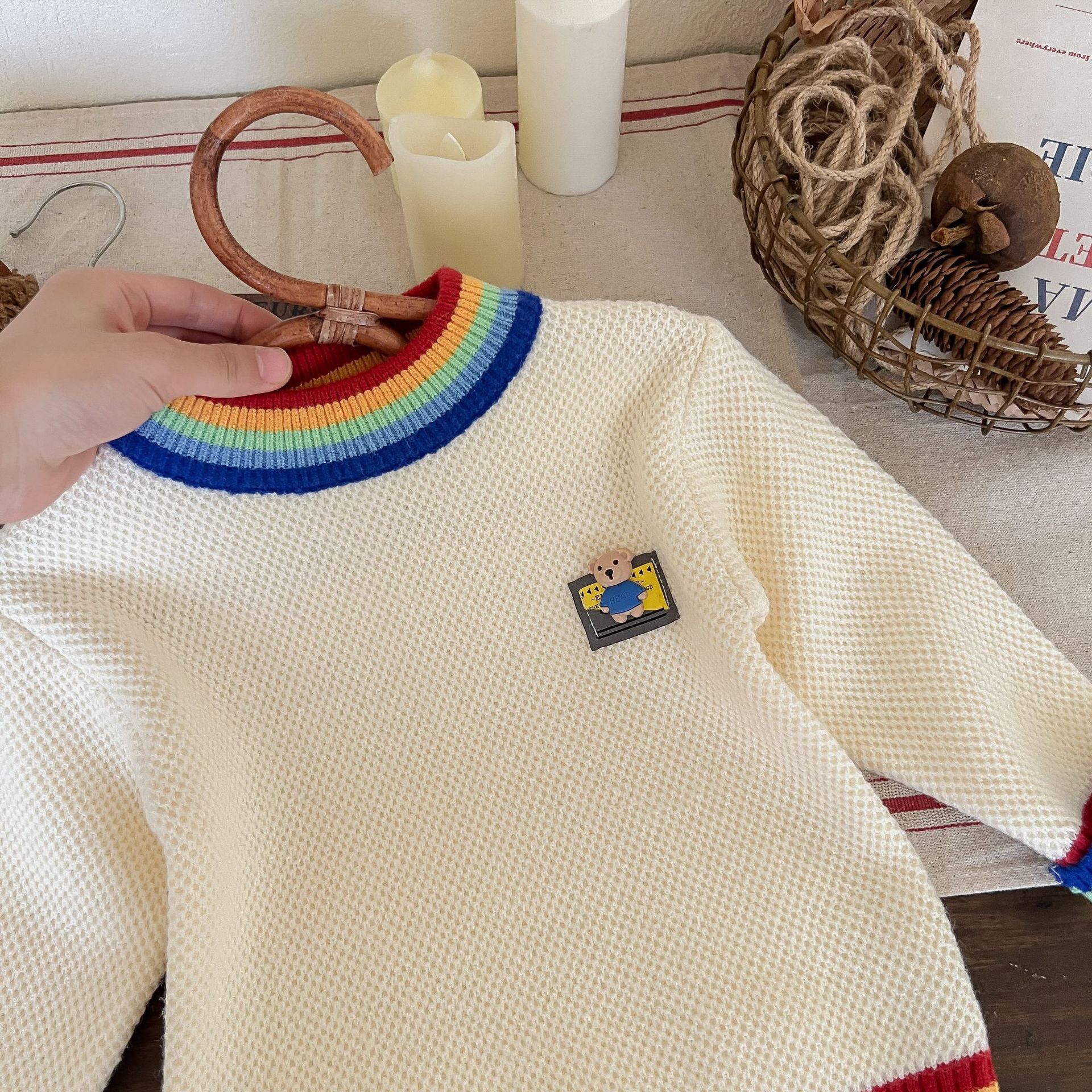 JINYONG Boys Rainbow Cartoon Sweater Cardigan Korean Edition Trendy Baby Knitted Round Neck Outer Wear Children's Coat_voghion.com