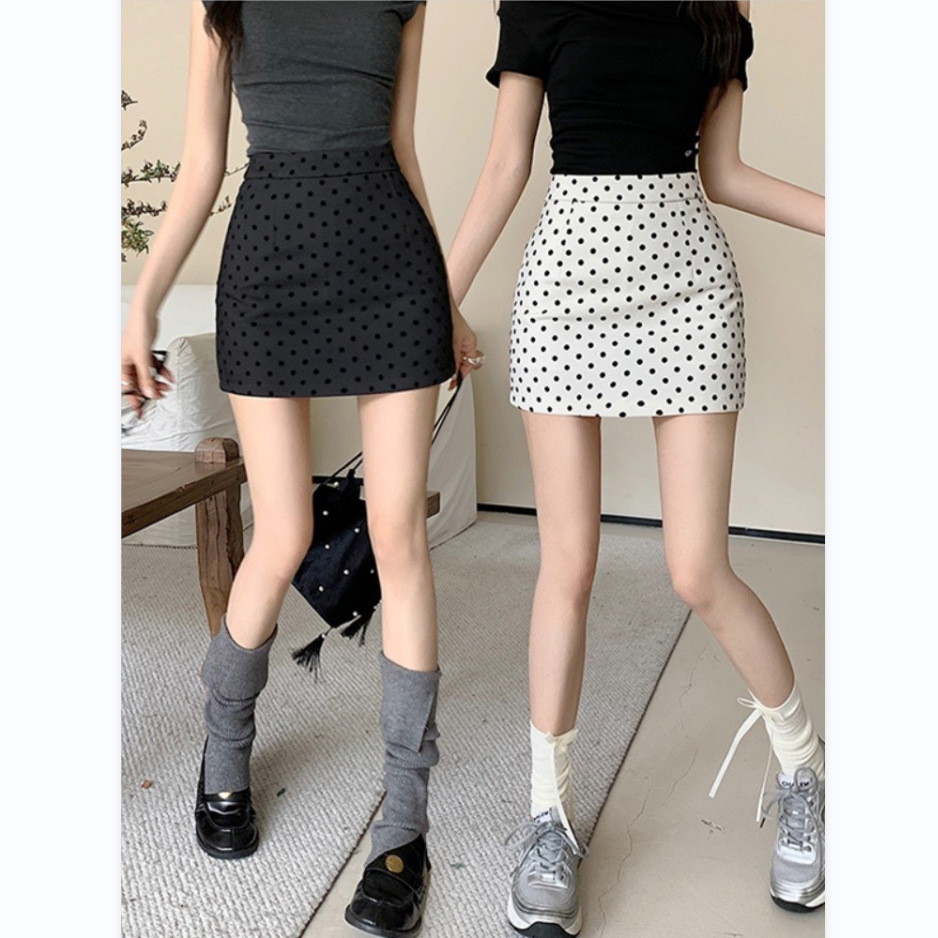달콤하고 섹시한 여성용 살구색 물방울무늬 스커트, 2025년 신상 여름 캐주얼 만능 힙허깅 스커트, A라인 미니스커트