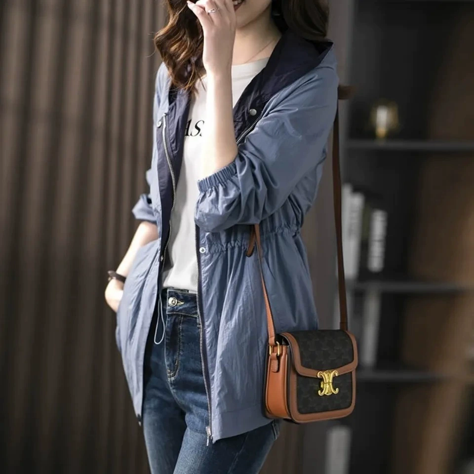 Длинная куртка для отдыха с капюшоном, осеннее trench coat, бретель, длина до середины, корейский стиль