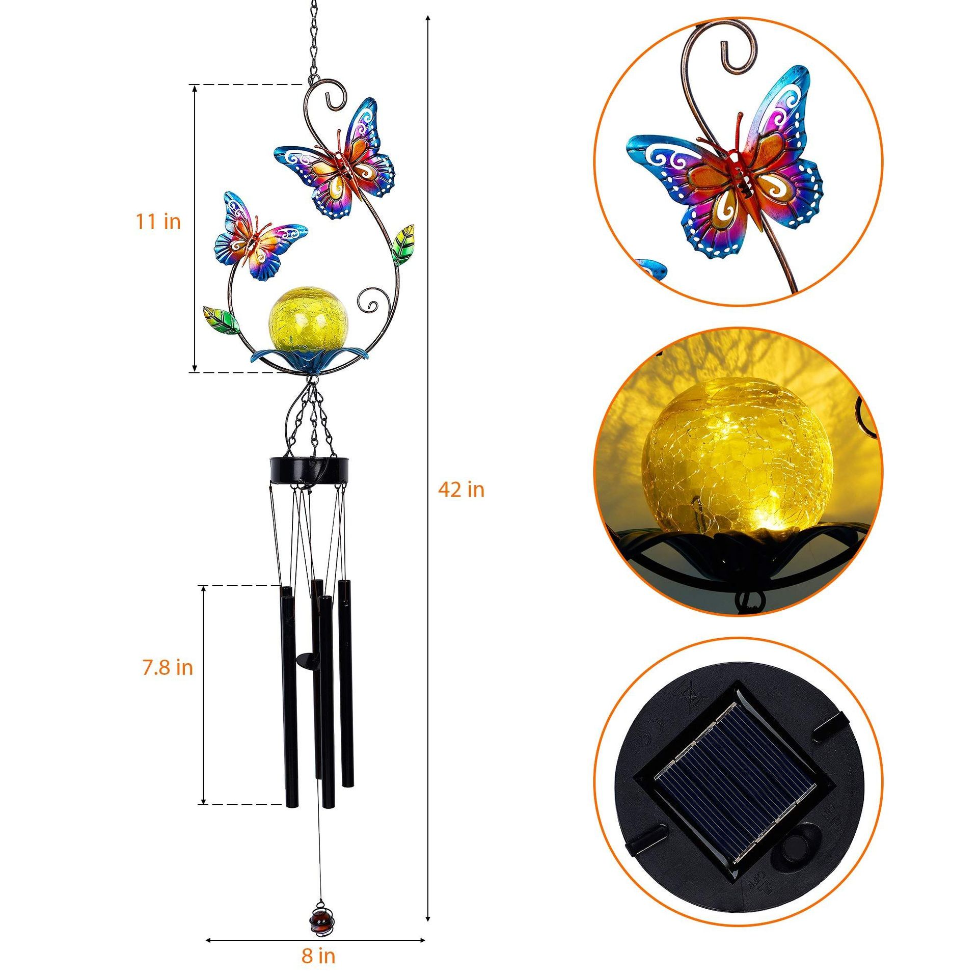 LED太阳能户外庭院装饰灯 别墅创意风铃灯 金属管蝴蝶蜂鸟铃铛灯