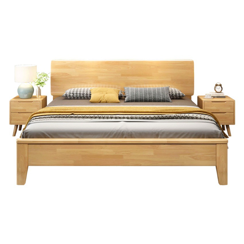 Moderno minimalista nórdico cama de madera maciza 1,5 m 1,8 m dormitorio principal cama doble habitación de alquiler B & B muebles de dormitorio de hotel