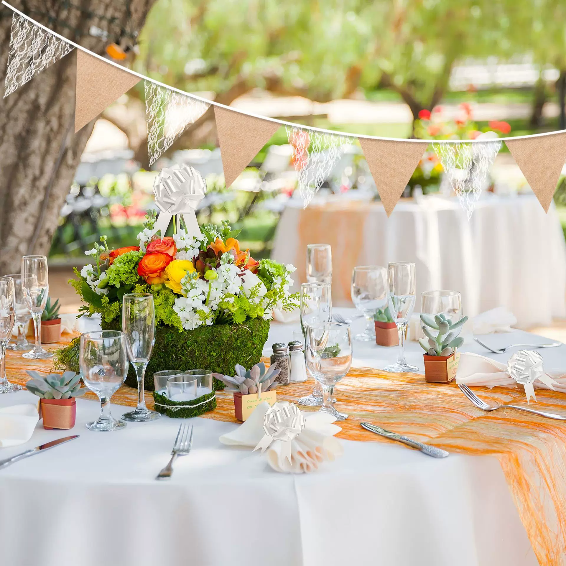 婚礼派对场景布置装饰横幅拉花 蕾丝黄麻三角旗吊旗拉旗