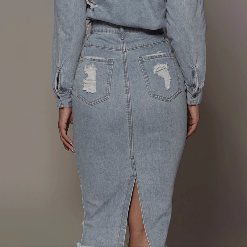 Frauen Kleidung mittellangen Rock blau Denim Retro einen Schritt Rock Mode lässig Frauen Rock Sommer_voghion.com