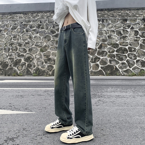 Vintage American Street High-Waisted Straight Leg Loose Fit Men's Spring and Autumn Washed Casual Trousers