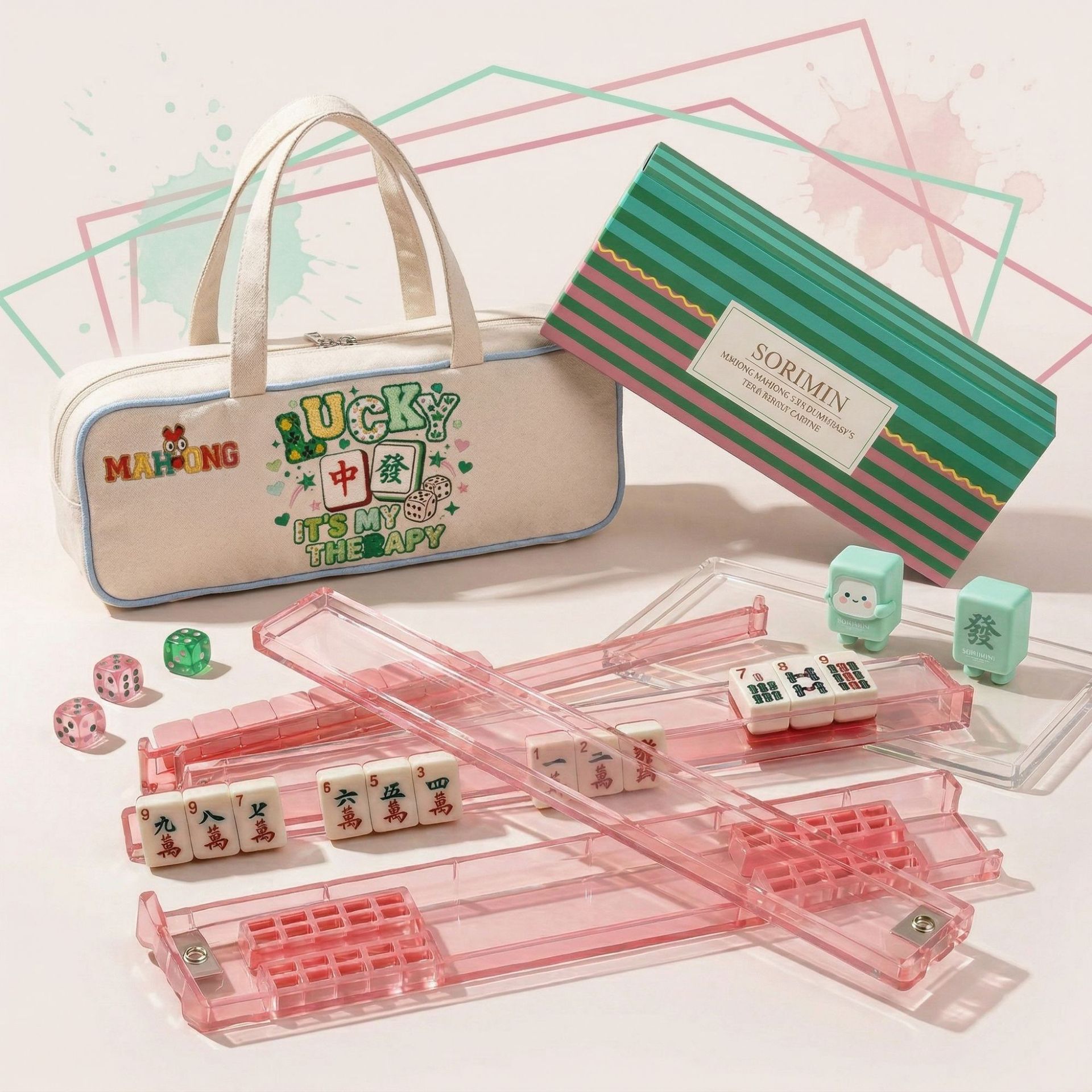 Amazon Cross-Border New Model Mahjong Ruler Storage Bag Large Capacity Portable Ruler Bag Colorful Dopamine Mahjong Bag