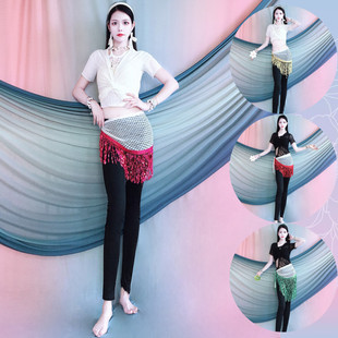 Spring and Summer New Belly Dance Practice Clothes Strappy Tops and Pants Tassel Waist Scarf Suit Oriental Dance Practice Clothes for Kidsren