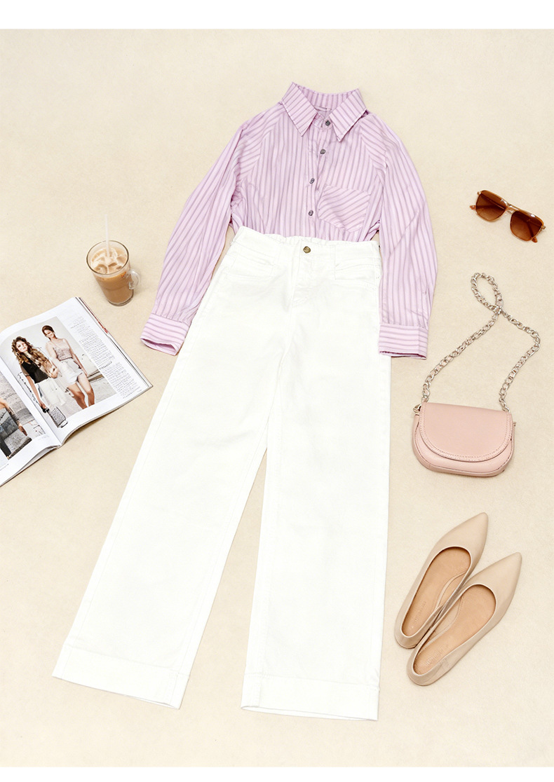 Quần jean nữ ống rộng cạp cao 9 phân, dáng suông slim fit, chất vải chống thấm — màu xanh nhạt chi tiết 14