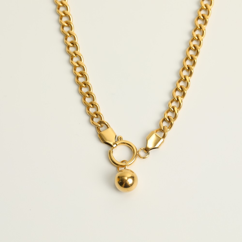 Simple Golden Thick Chain Pendant Bead Stainless Steel Necklace display picture 5