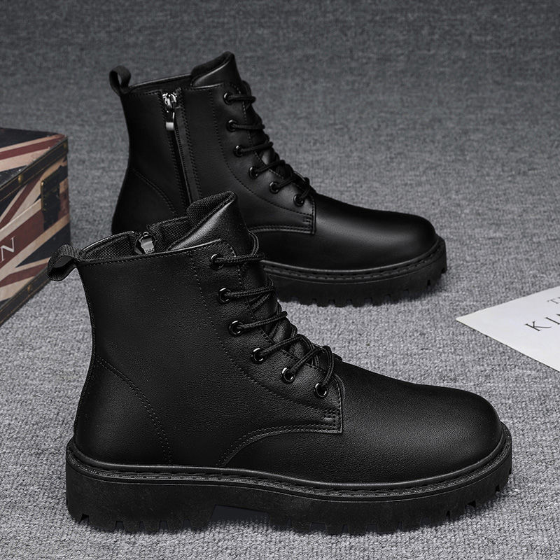 Chef Men's Shoes Autum Non-Slip Waterproof Kitchen High-Top Leather Boots Black Casual Leather Shoes Winter Sports Martin Trendy Shoes